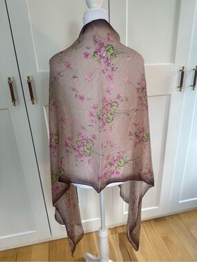 Valentino Pink Floral Sheer Scarf with Green Accents